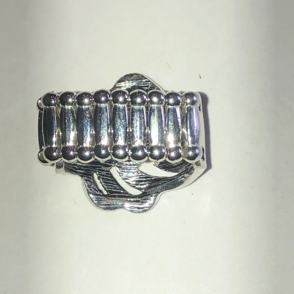 Silver Tone Ring with Green Crystal Accents